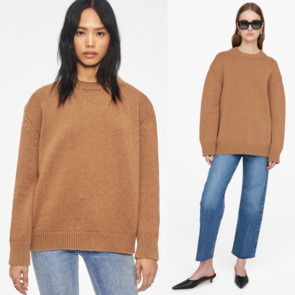 ANINE BING Rosie Cashmere Crewneck Oversized Sweater Camel - Picture 9 of 9